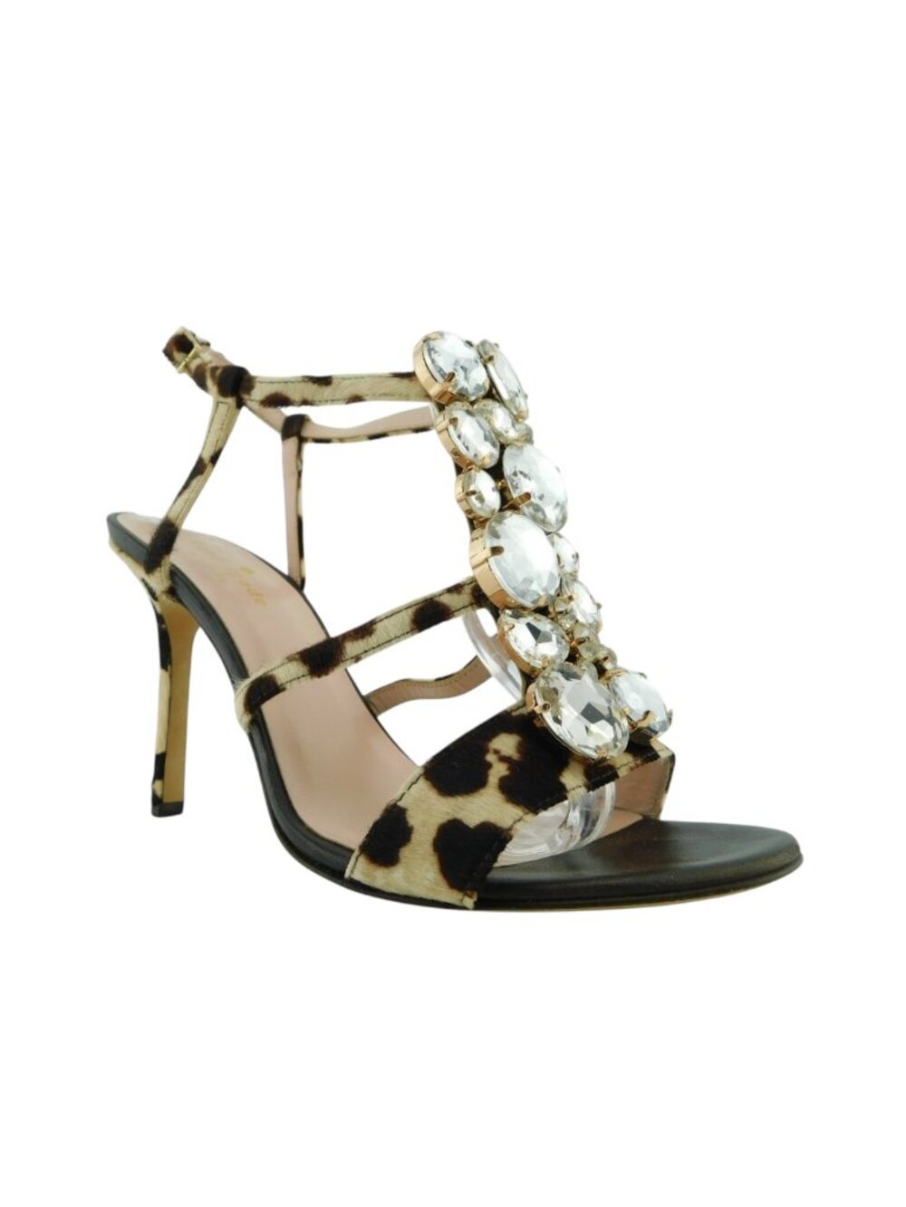 KATE SPADE Leopard Print Calf Hair Crystal Vamp Caged Sling Heel Sandals 8